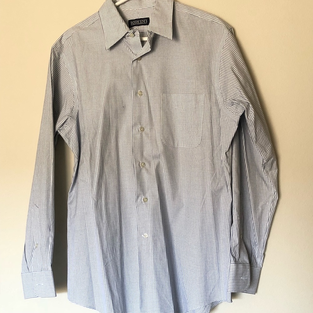 Lands End grid pattern dress shirt.